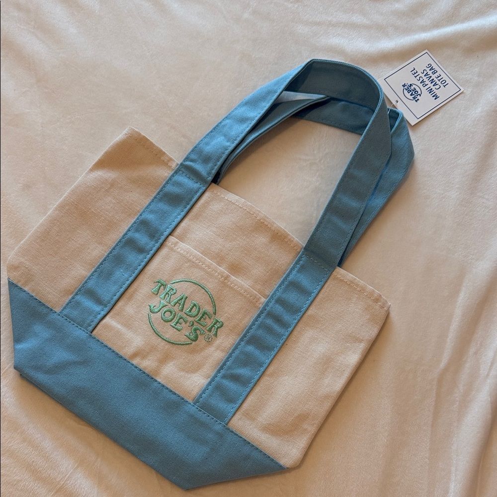 Trader Joe’s Mini Canvas Tote Blue NWT Viral Pastel Bag